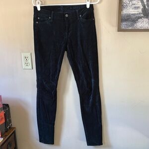 7FAM Deep Blue-Green Teal “The Skinny” Velvet Pants Size 28